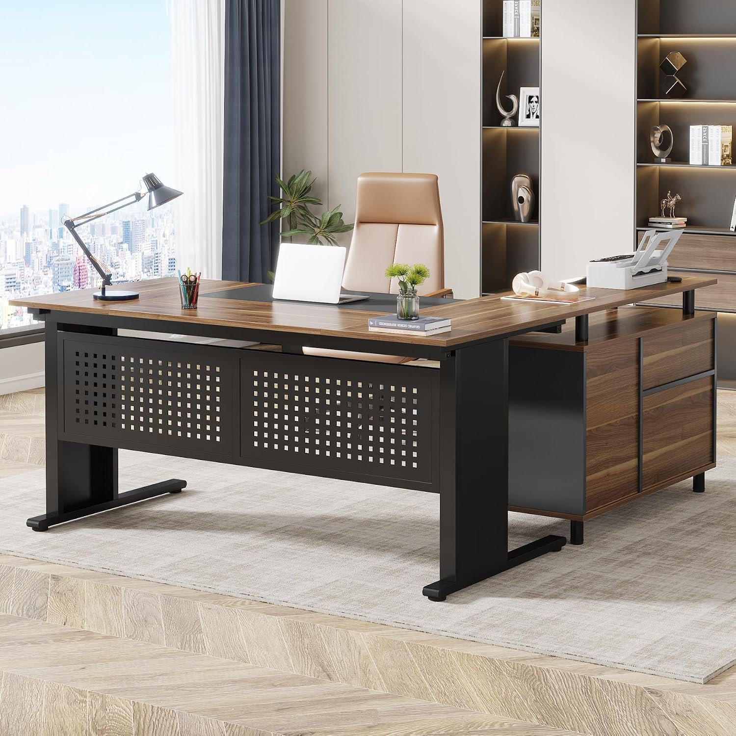 Office Furniture Filing Cabinets - 63 Inch L Shaped Executive Desk