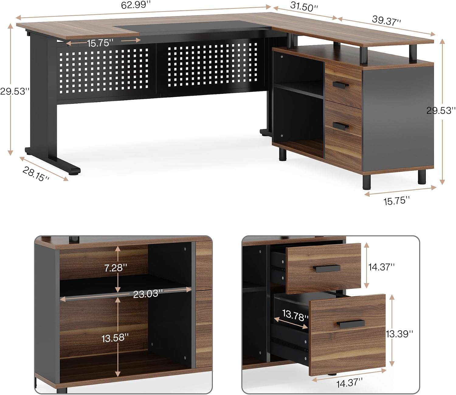 63 Inch L Shaped Executive Des - огляд і ціна Office Furniture Filing Cabinets