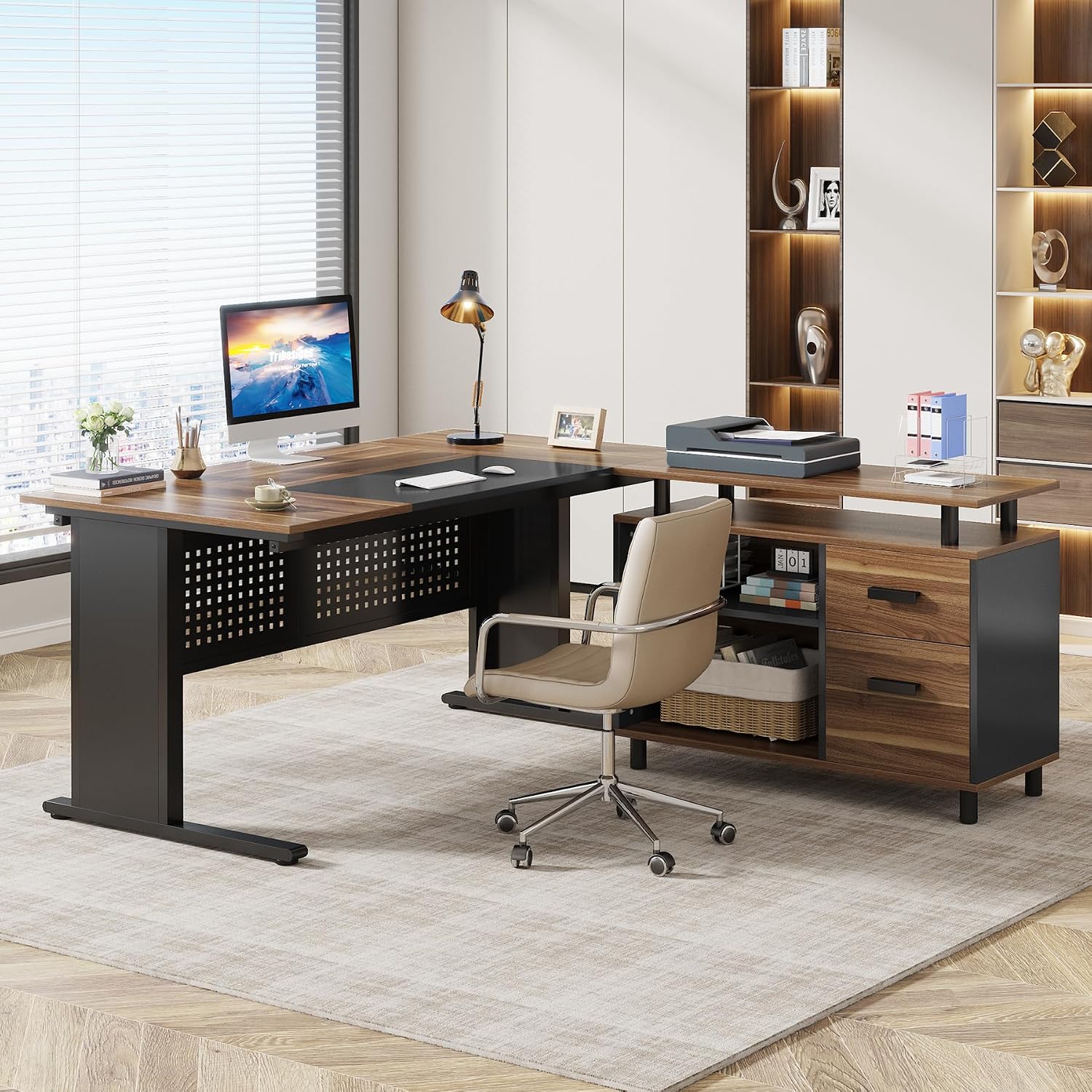 63 Inch L Shaped Executive Des - огляд і ціна Office Furniture Filing Cabinets
